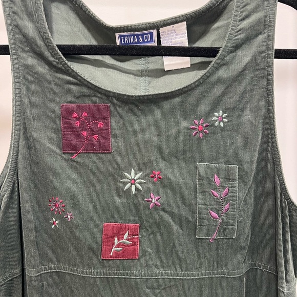 Vintage Women’s ERIKA & CO Forest Green* Embroidered Corduroy Maxi Dress - Picture 3 of 5